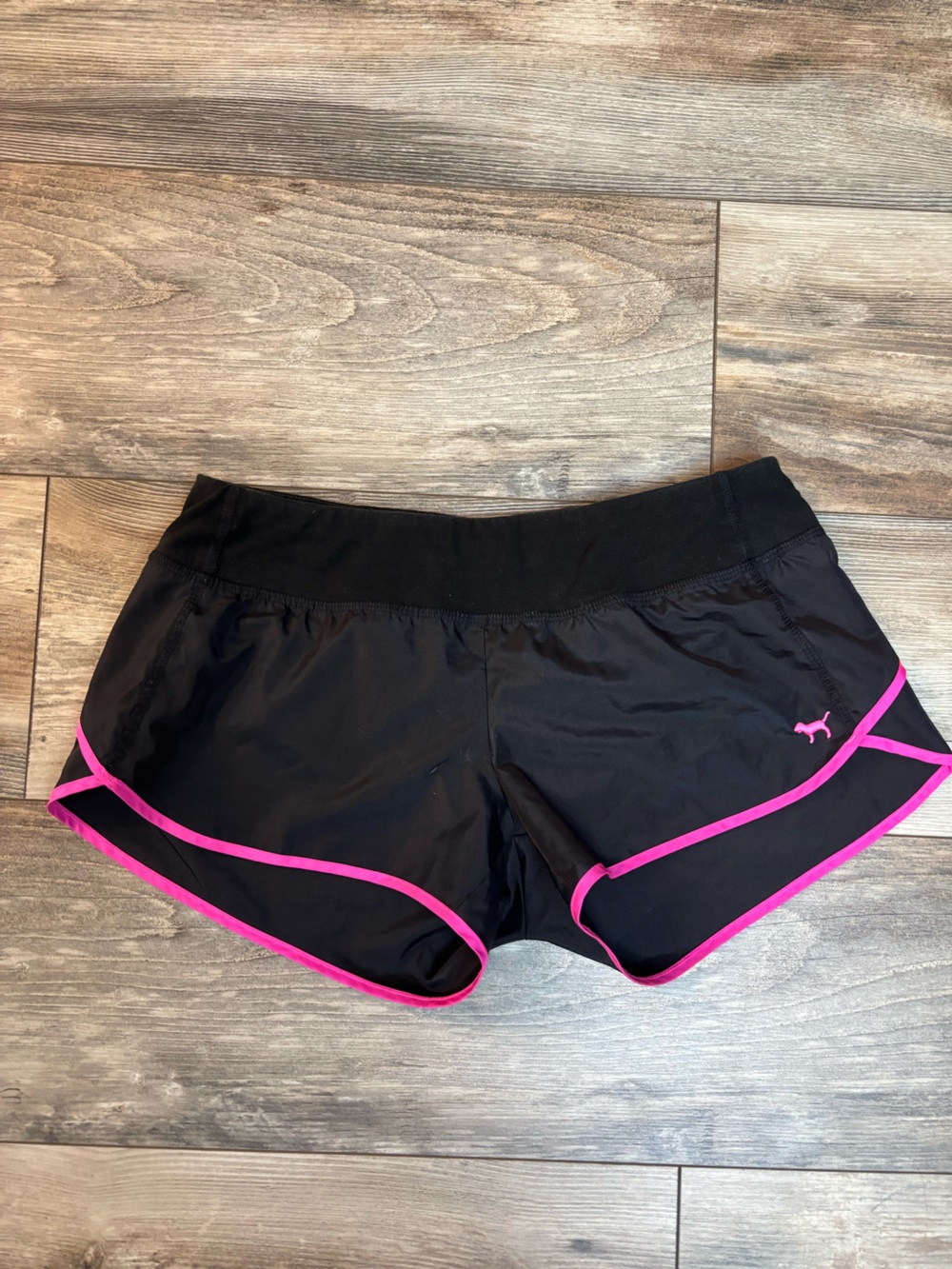 PINK Victoria's Secret Black Athletic Shorts with Hot Pink Trim